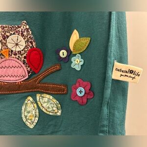 Natural Life Teal Green Scarf with Owl & Floral Appliqué
